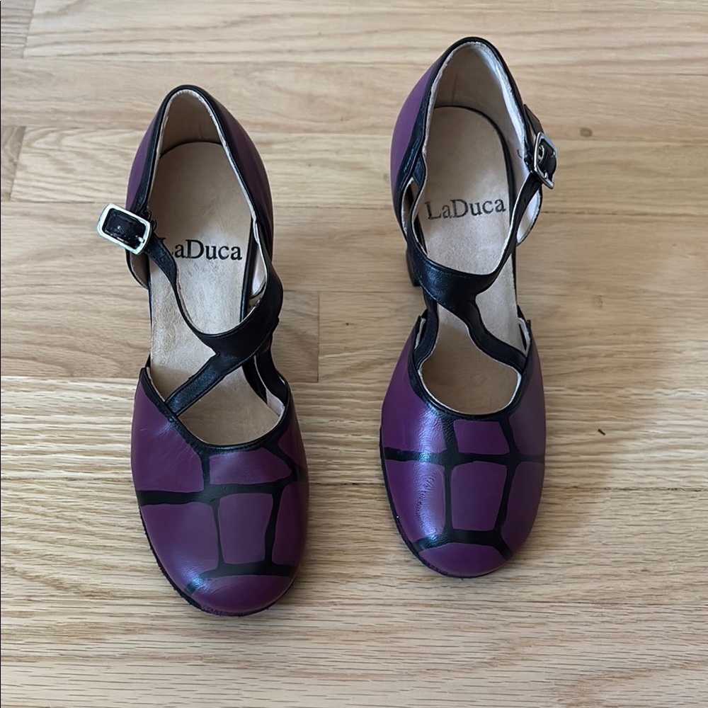 Women's Custom Hand Painted Purple and Black Alexis 3inch LaDuca Soft Sole Heels